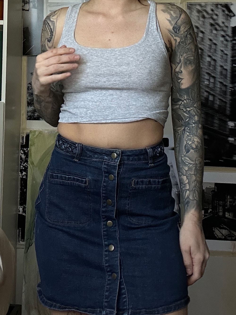 Button denim skirt
